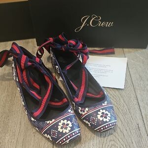 J. Crew Women's Floral Lace-Up Shoes - Navy and Red. Box Included